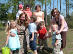 In the back row, Ashley Duhon, Molly Duhon, Kaylie Semien, Abby Semien. In the front row, Alexis, Pam, and Tenner Dibbley, David Duhon, and Connor Semien. Easter 2008.