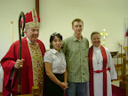 Bishop Bruce MacPherson, Twyla and Justin LeDoux, and Mother Mitzi George, June 8, 2008
