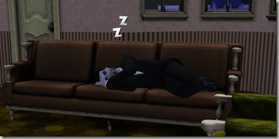 So glad EA was conscientious enough to have fold-out sofas for Sims to sleep on. Except that... oh, who am I kidding?