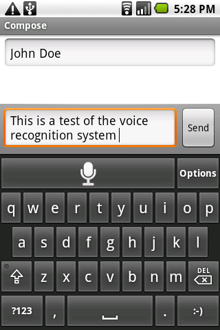 Screenshot of application in use