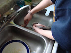 Cleaning her first fish