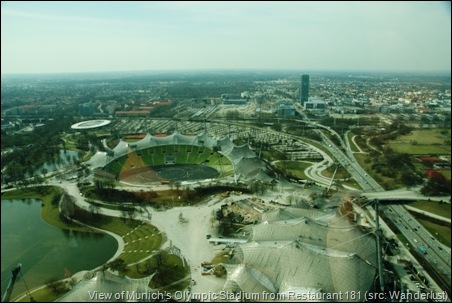 View of Munich’s Olympic Stadium from Restaurant 181 (src: Wanderlust) 