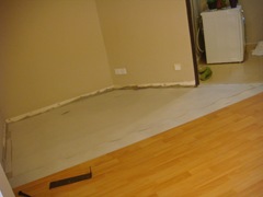 Laminated floor panels removed from the breakfast area