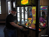 Daniel trying to win a "Hog" for his bike