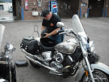 Daniel putting the seat cover on
