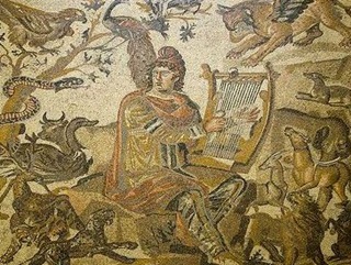 Orpheus charming wild beasts by playing his lyre, from an Imperial Roman mosaic