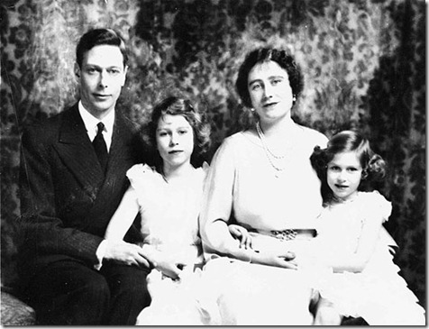 Britain's Queen Elizabeth is shown with her husband, King George VI, and their two daughters, Princess Elizabeth, center, and Princess Margaret, in 1937.  (AP Photo)