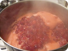 Jellied cranberry sauce cooking foam in pan2