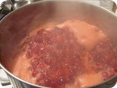 Jellied cranberry sauce cooking foam in pan2 Jellied cranberry sauce cooking foam in pan2
