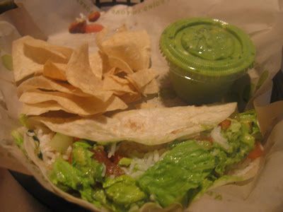 Bean and Rice Soft taco with chips and guacamole