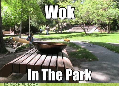 photo of a wok on a park bench...a wok in the park