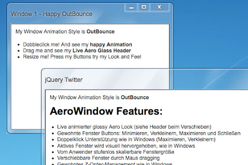 AeroWindow – Windows Aero Style jQuery Plugin