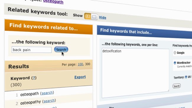 Put back pain into the related keyword tool