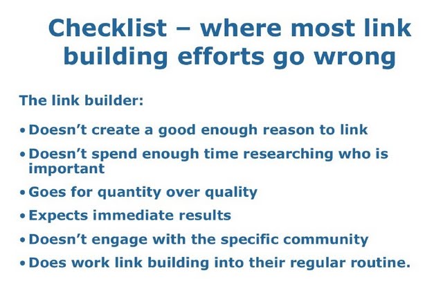 Checklist - where most link building efforts go wrong