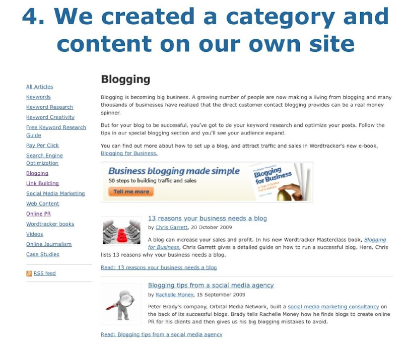 Wordtracker blogging category and content