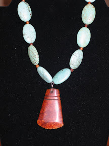 Turquoise stones with jasper pendant necklace.