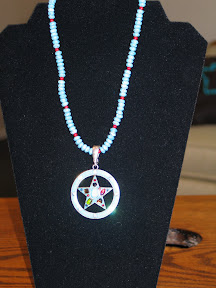 Turquoise, coral & silver beeds, silver & mother of pearl, turquoise star pendant