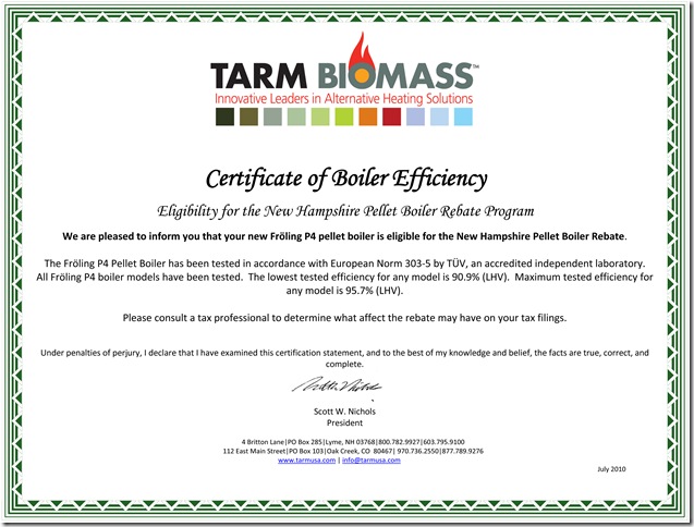 P4 certificate of efficiency