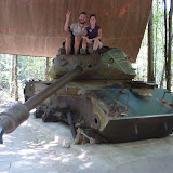 Sitting proud on an American M41 tank, destroyed in landmine in 1970. Also a geocache!