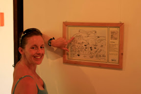 One of the first maps of Cartagena in 1570, Lynette is pointing out the 200ft lizard roaming free over the mountains.