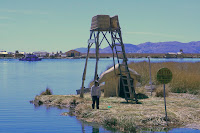 Entering the Floating Islands of Uros, poplation 1,500.