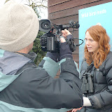 © Karen Partridge. WWT Slimbridge, January 2011. Students interviewing Julia Newth, Slimbridge Swan Recorder
