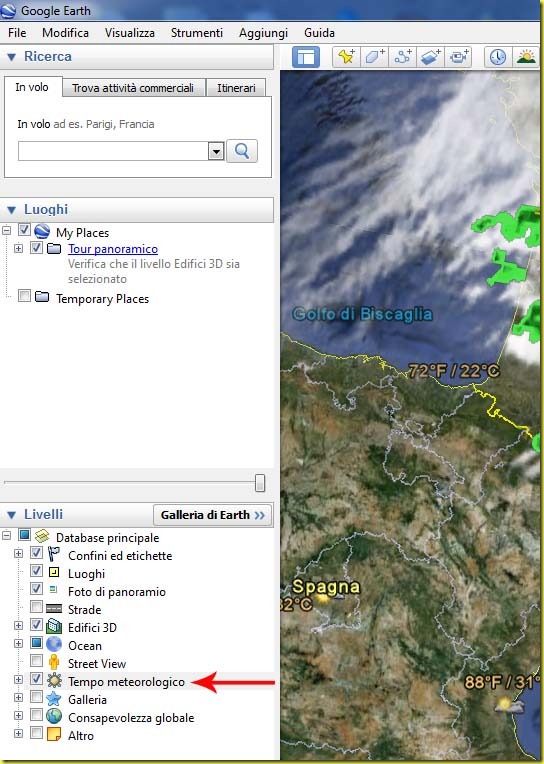 Google Earth previsioni meteo