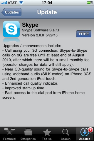 Skype iPhone Skype v2.0 is now available for iPhone