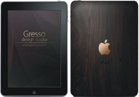 iPad wood iPad clad wood and gold logo