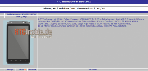 HTC Thunderbolt Specifications HTC Thunderbolt leaking through the German site