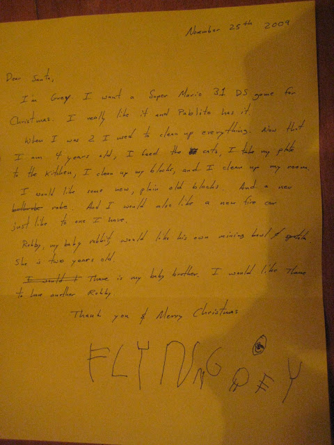 Grey's letter to Santa