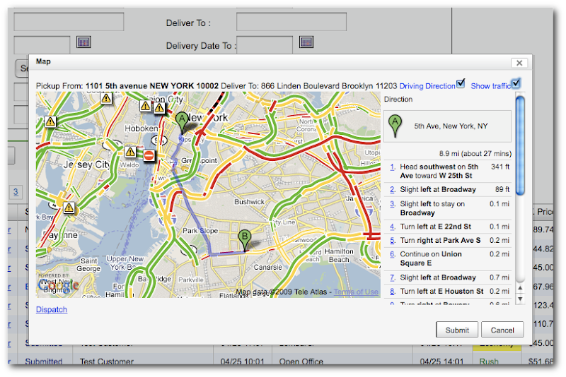 Courier software driving direction