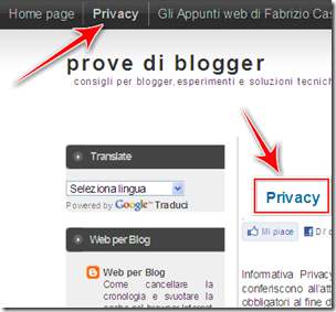 come mettere disclaimer privacy blogger