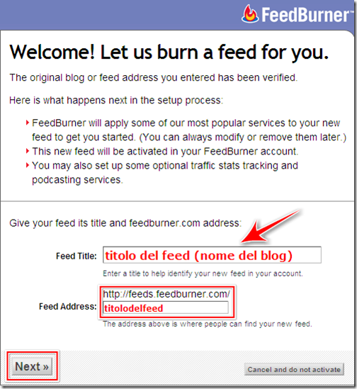 generare URL nuovo feed feedburner generare URL nuovo feed feedburner