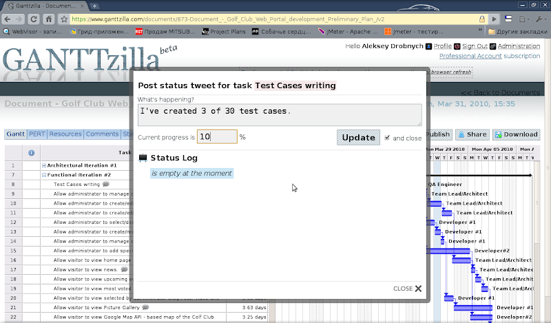 Twitter like reporting for Ganttzilla