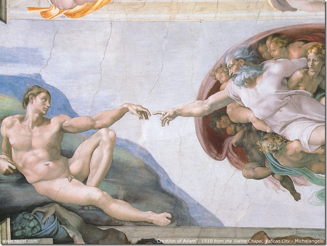 Creation of Adam, 1510 from the Sistine Chapel, Vatican City by Michelangelo