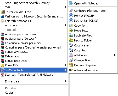 filemenu tools menu de contexto botao direito