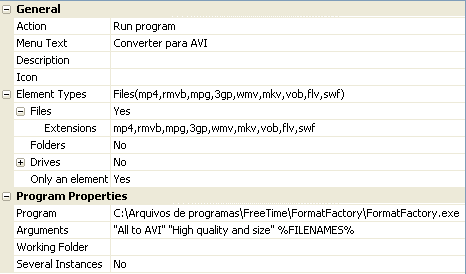 propriedades comandos filemenu tools botao direito