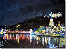 Entre les bars et l'&eacute;glise, Lyon St Georges et Sa&ocirc;ne, Acrylique sur toile,60x46, Sept 2010