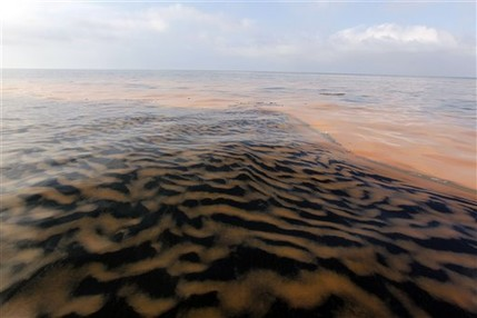 The oil sheen off the Chandeleur islands of Louisiana. AP Photo 