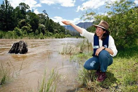 Flowing again ... Delighted catchment officer Jane MacCormick on the banks of the Nattai, December 2005. Simon Alekna