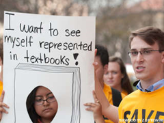 Narcissism, Texas-style. Protesters outside the State Board of Education meeting in Austin, week of 8 March 2010.