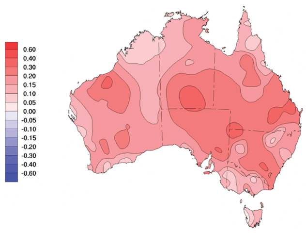Trend in Australia Mean Temperature 1960-2009. Bureau of Meteorology 2010