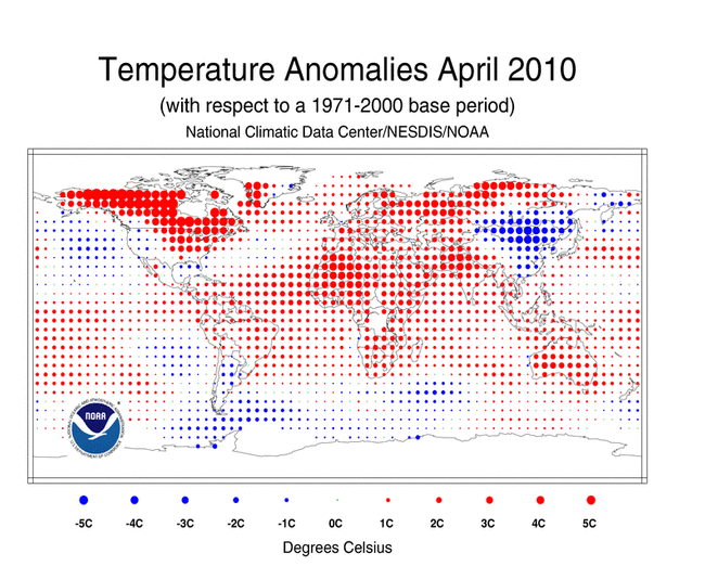 Global temperature anomalies, April 2010. NCDC / NESDIS / NOAA