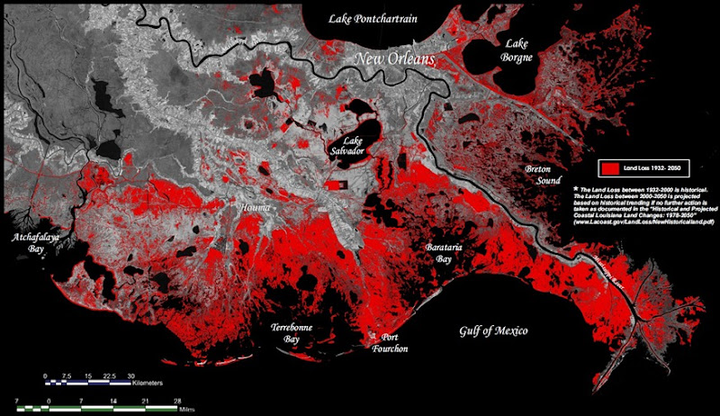 Louisiana land loss, 1932-2050