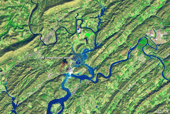 Coal Ash Spill, Tennessee, acquired December 22, 2008. NASA Earth Observatory