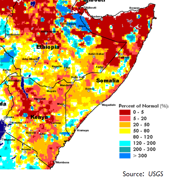 Rainfall Deficits in East Africa, November 2009. FEWS.NET / USGS