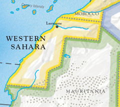 Map of Western Sahara, Morocco, and Mauritania. travelworld.thecheers.org