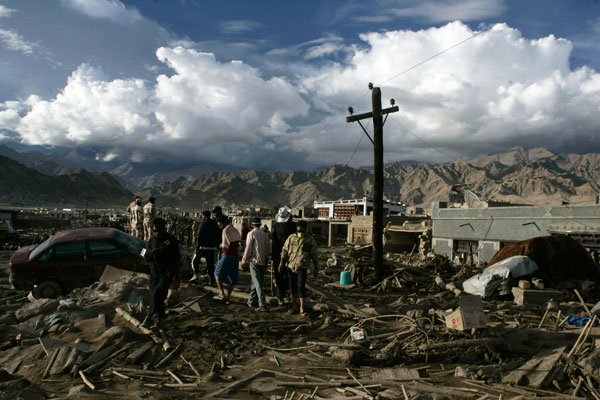 Leh on 7 August, after a night of flash floods and mud slides. Yawar Nazir / Getty