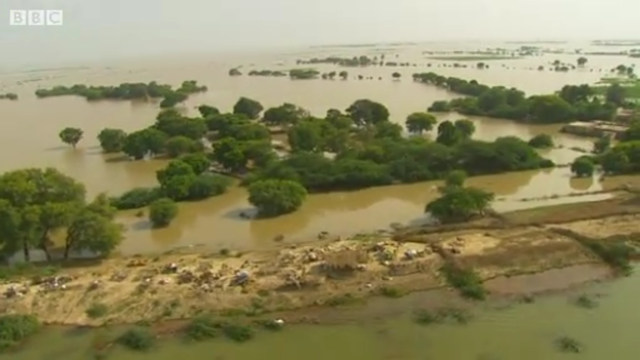 Floodwater has submerged the town of Sujawal, in the southern province of Sindh, and threatens another being used as a key staging post for flood relief workers. The town of some 250,000 people has been submerged while people battle to save the nearby city of Thatta, reports say. BBC